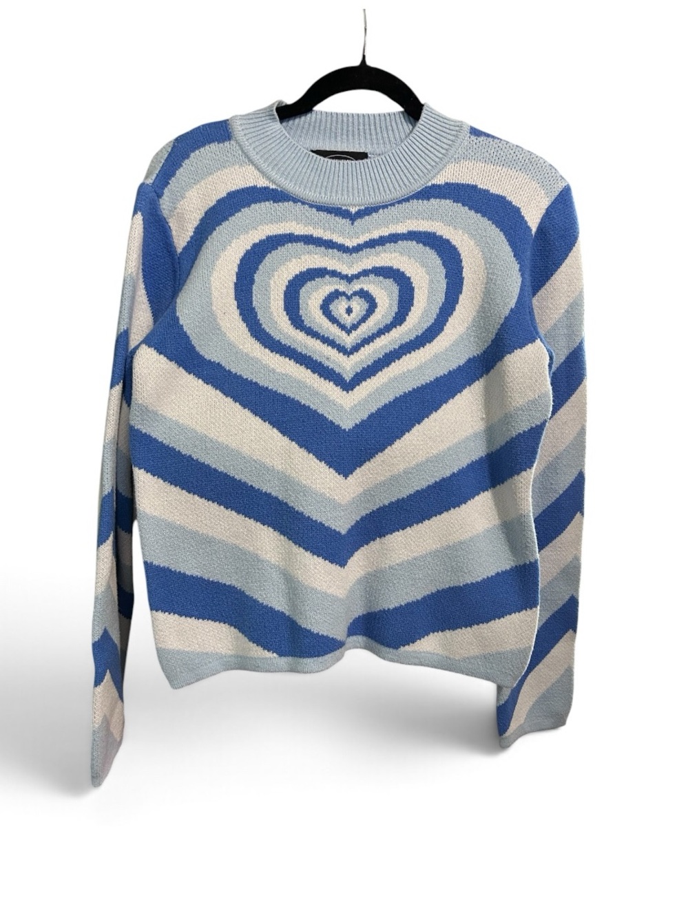 Cider Blue & Cream Heart Chevron Knit Sweater